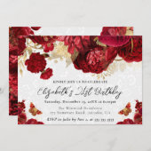 水彩の赤と金の花 21歳の誕生日 招待状 (正面/裏面)