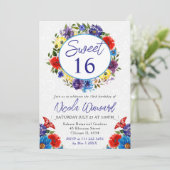 水彩の赤と青のサマーリース スイート16 招待状 (スタンド正面)
