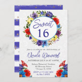 水彩の赤と青のサマーリース スイート16 招待状 (正面/裏面)