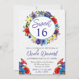 水彩の赤と青のサマーリース スイート16 招待状