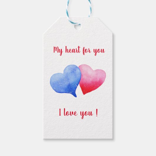 水彩の赤と青のハートが好き   ギフトタグ (正面)