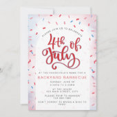 水彩の赤と青の七月四日パーティー 招待状 (正面)