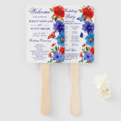 水彩の赤と青の夏の花のウェディング ハンドファン (正面&裏面)