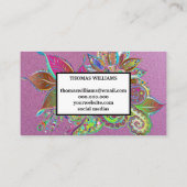 水彩の赤と青の花とペイズリー柄 名刺 (裏面)