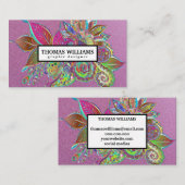 水彩の赤と青の花とペイズリー柄 名刺 (正面/裏面)