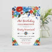 水彩の赤と青の花 21歳の誕生日 招待状 (スタンド正面)