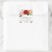 水彩の赤と黄色のバラのブライダルシャワー スクエアシール (バッグ)