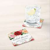 水彩の赤と黄色のバラのブライダルシャワー スクエアペーパーコースター (インサイチュ)