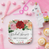 水彩の赤と黄色のバラのブライダルシャワー ペーパープレート (パーティー)