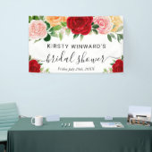 水彩の赤オレンジのバラ ブライダルシャワーのウェルカムメッセージ 横断幕 (トレードショー)