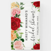 水彩の赤オレンジのバラ ブライダルシャワーのウェルカムメッセージ 横断幕 (縦)