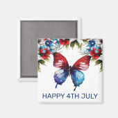 水彩の赤、青、白の花 4th of July マグネット (正面/裏面)