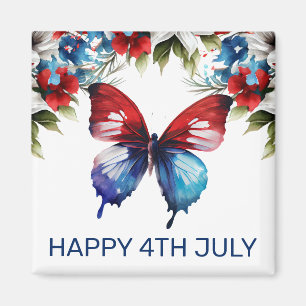 水彩の赤、青、白の花 4th of July マグネット