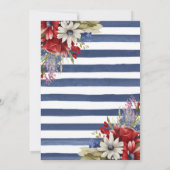 水彩の赤、青、白の花 7月4日 招待状 (裏面)