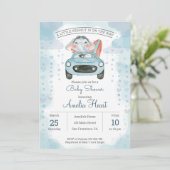 水彩の車のぞうさん   ベビーシャワーの招待状 招待状 (スタンド正面)