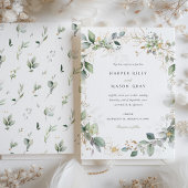 水彩の輪を愛の緑の金ゴールド 招待状