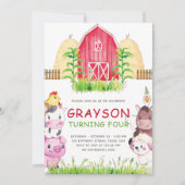 水彩の農場動物の誕生日 招待状 (正面)