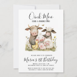 水彩の農場動物の誕生日 招待状