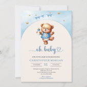 水彩の遊び心あるテディベアとボトルアーチ 招待状 (正面)