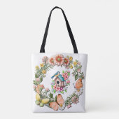 水彩の野の花と蝶のリース トートバッグ (裏面)