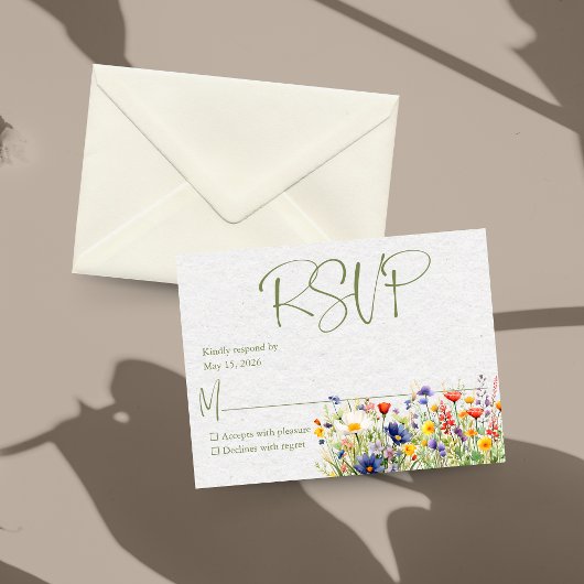 水彩の野の花の結婚式RSVPカード 出欠カード