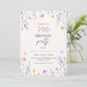 水彩の野の花パステルフラワー39歳の誕生日 招待状 (スタンド正面)