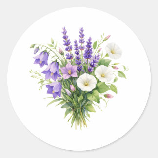 水彩の野の花ブーケ ラウンドシール