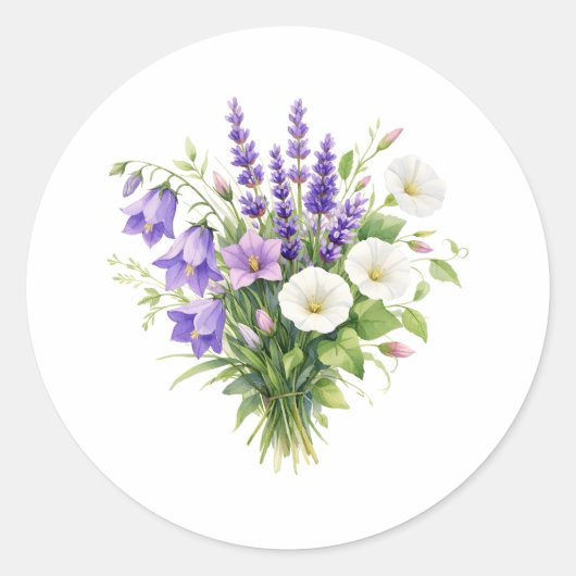 水彩の野の花ブーケ ラウンドシール (正面)