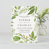 水彩の野生の緑の葉のフローラ結婚 招待状 (スタンド正面)