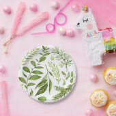 水彩の野生の緑の葉の離れクラスター ペーパープレート (パーティー)