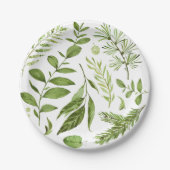 水彩の野生の緑の葉の離れクラスター ペーパープレート (正面)
