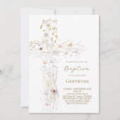 水彩の野生の花がクロスする洗礼招待状 招待状 (正面)