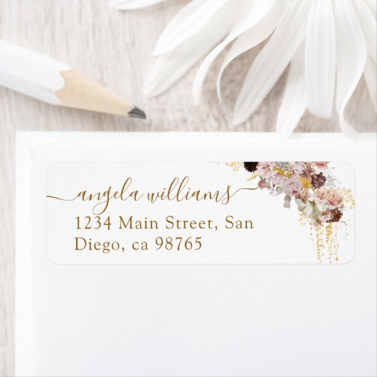 水彩の野生の花が秋の気品あふれるブライダルシャワー ラベル (インサイチュ)