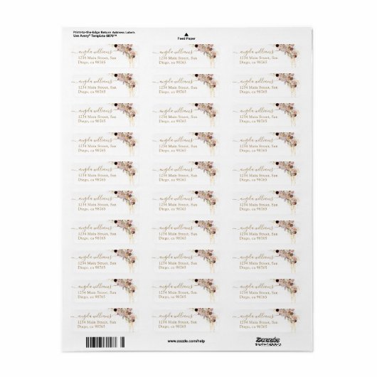 水彩の野生の花が秋の気品あふれるブライダルシャワー ラベル (フルシート)