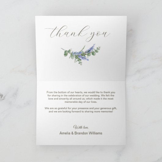 水彩の野生の花とブルーベリーの素朴なデザイン サンキューカード (内部)