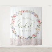 水彩の野生の花とレースのブライダルシャワー タペストリー (正面)