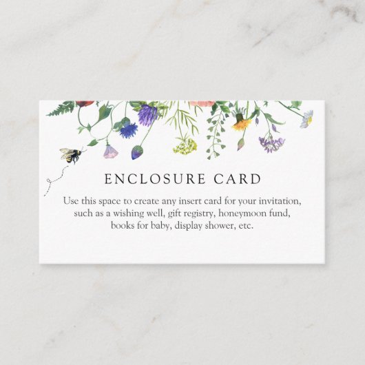 水彩の野生の花と蜂のシャワーレンジフォードカード エンクロージャーカード (正面)