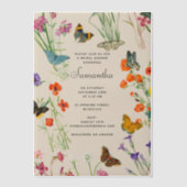 水彩の野生の花と蝶のウェディングシャワー ベラム紙招待状 (正面)