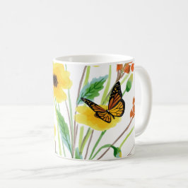水彩の野生の花と蝶の庭 コーヒーマグカップ