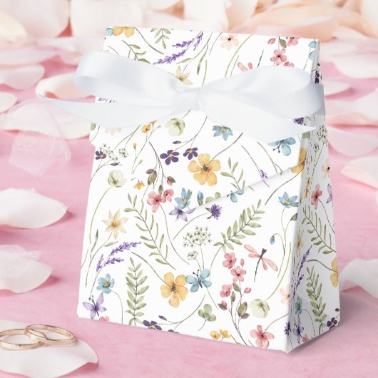 水彩の野生の花と蝶の模様 フェイバーボックス (ウェディング)