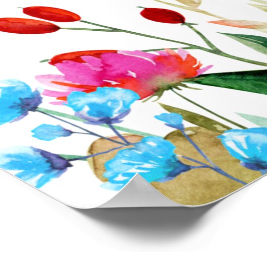 水彩の野生の花のウェルカムサイン 結婚前のお祝い ポスター (角)