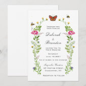 水彩の野生の花のガーデンウェディング招待状 案内状 (正面/裏面)