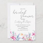 水彩の野生の花のグリーン スクリプト ブライダル シャワー 招待状 (正面)