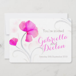 水彩の野生の花のピンクの結婚式の招待状 招待状