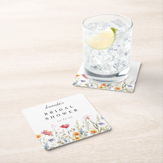水彩の野生の花のブライダルシャワー スクエアペーパーコースター (インサイチュ)