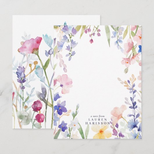 水彩の野生の花の便箋カード 招待状 (正面/裏面)