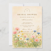 水彩の野生の花の草原でのブライズシャワー 招待状 (正面)