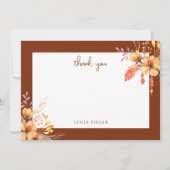 水彩の野生の花をあしらったテラコッタ色のウェディングシャワーのお祝い サンキューカード (正面)