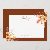 水彩の野生の花をあしらったテラコッタ色のウェディングシャワーのお祝い サンキューカード (正面/裏面)