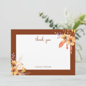水彩の野生の花をあしらったテラコッタ色のブライダルシャワー サンキューカード (スタンド正面)